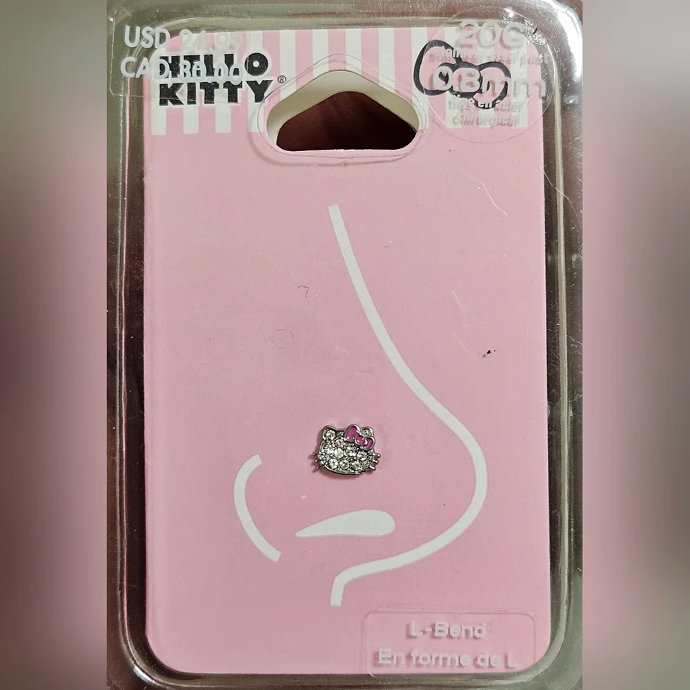 Hello Kitty Stainless Steel Crystal Rhinestones Face Nose Stud 20G - Picture 3 of 5